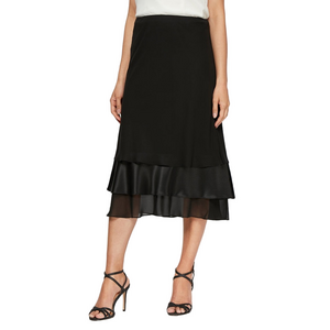 Alex Evenings Tea-Length Satin Chiffon Triple Tier Hem Skirt Black medium